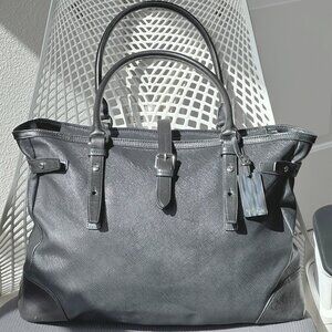 TUMI Black Saffiano Leather Business Large Tote Bag with Laptop Nylon Case
